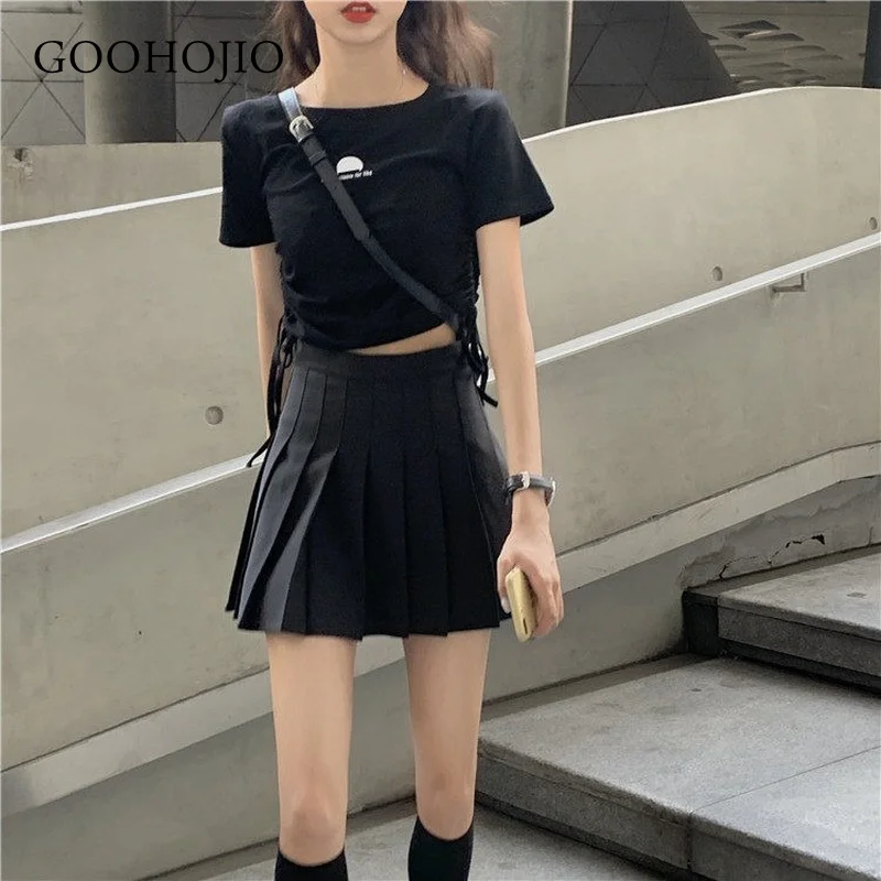 

GOOHOJIO S-XL Plaid Summer Women Skirt 2020 High Waist Stitching Student Pleated Skirts Women Cute Sweet Girls Dance Mini Skirt