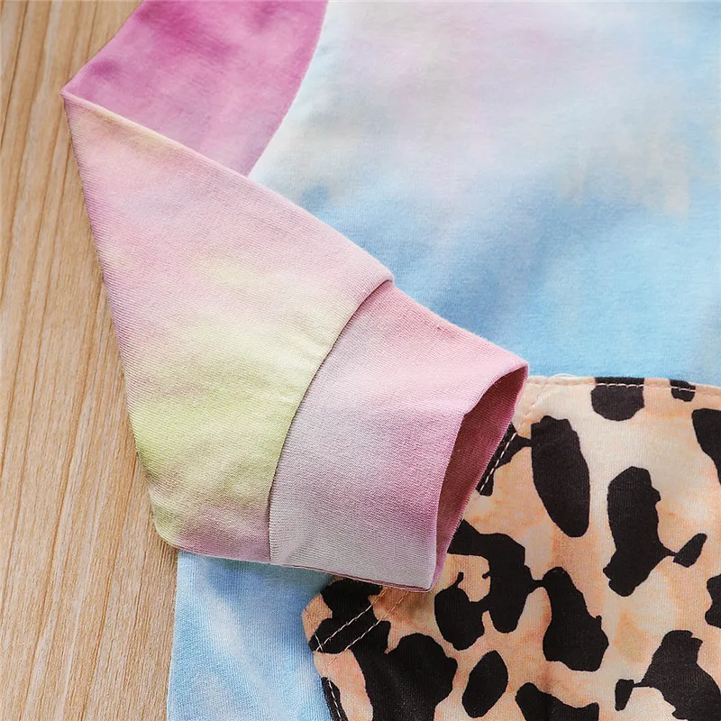 Autumn Spring Baby Boys Grils Tie Dyeing Clothes Suits Toddler Infant Leopard Pocket Hooded Top Sweatshirt+Pants 3Pcs Sports Set |
