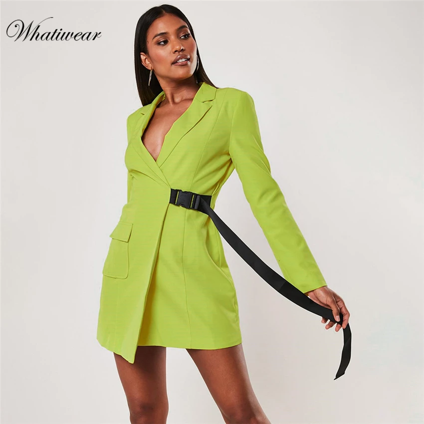 Whatiwear Summer Autumn Women Suit 2019 New Casual Belt Pocket Short Jackets Elegant Sleeve Outerwear | Женская одежда