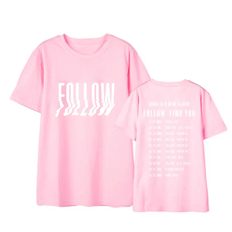 Kpop MONSTA X MINI ALBUM FOLLOW Shirts Уличная Повседневная Свободная футболка топы с короткими