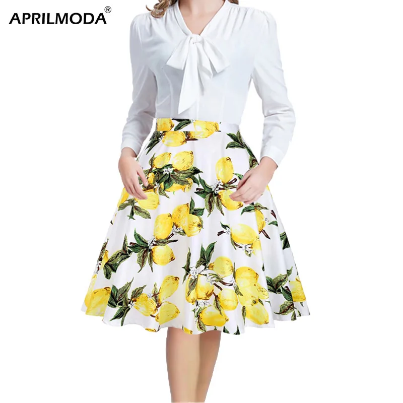 Летняя повседневная юбка средней длины желтая хлопковая ретро винтажная в