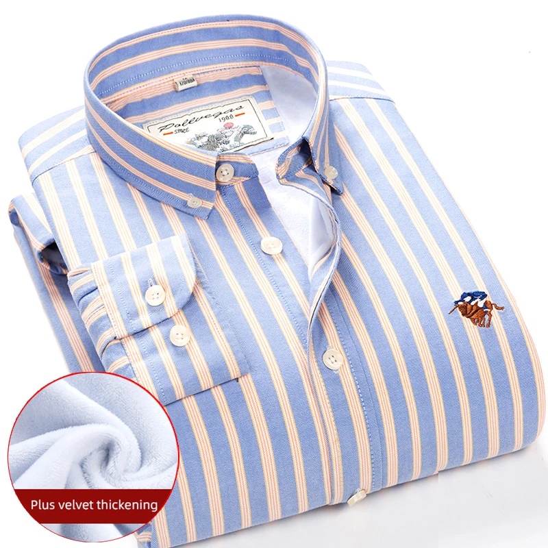 Cotton Men's Warm Shirt Plus Velvet Padded Long Sleeve Men's Shirs S-4XL Winter Polo Shirts Embroidery Button Men's Clothing
