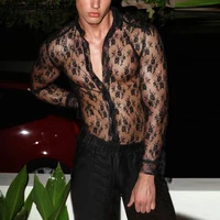 men mesh shirt see through sexy long sleeve lapel button blouse fashion streetwear party nightclub shirts camisas s 5xl incerun