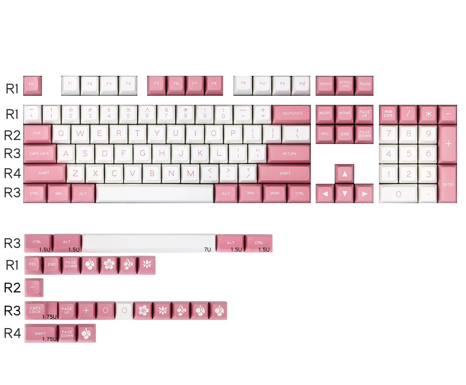 Набор клавиш Maxkey 130 клавиши SA розовые и Белые Двойные колпачки ABS для механической