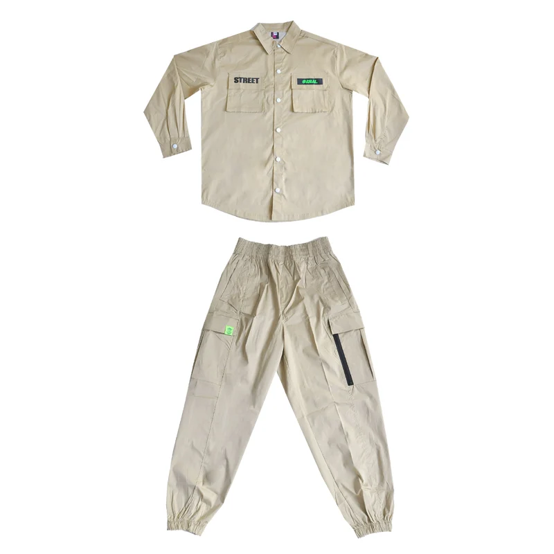 

2021 Children'S Modern Dance Hip-Hop Clothes For Kids Khaki Hiphop Suit Jazz Performance Clothing Street Dance Stage Outfits