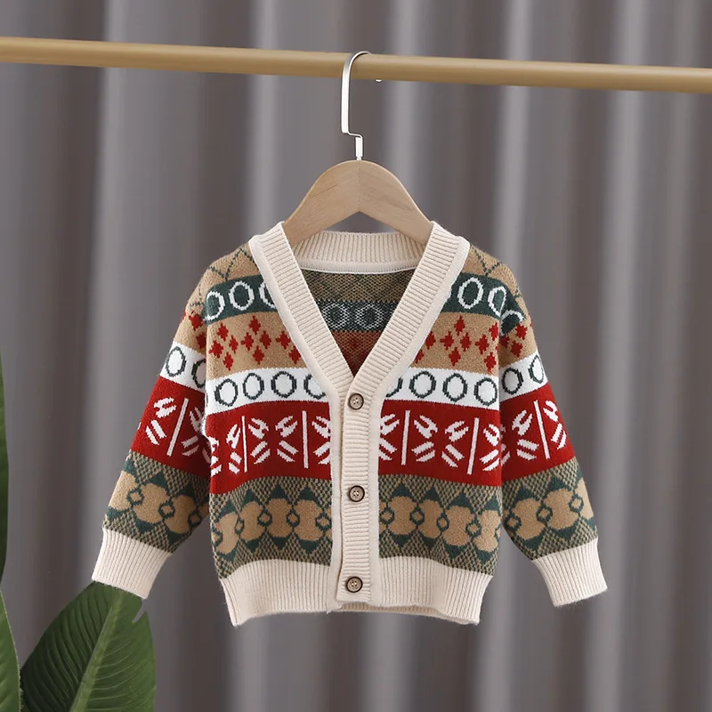 

Весенняя одежда для мальчиков и девочек, детская одежда, кардиган с принтом, свитер, пальто для малышей, детская одежда, Рождественский свит...