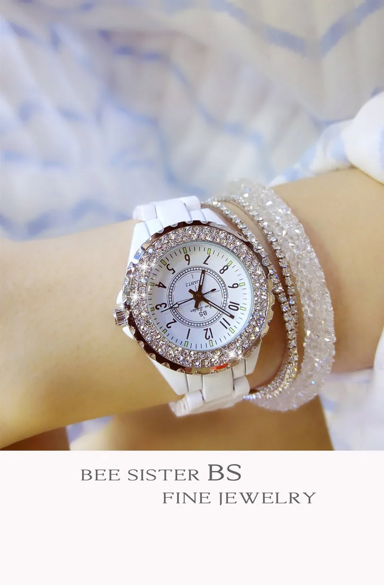 BS bee sister женские часы Роскошные наручные часы белая керамика модные женские кварцевые часы Reloj Mujer Feminino Relogio Saati