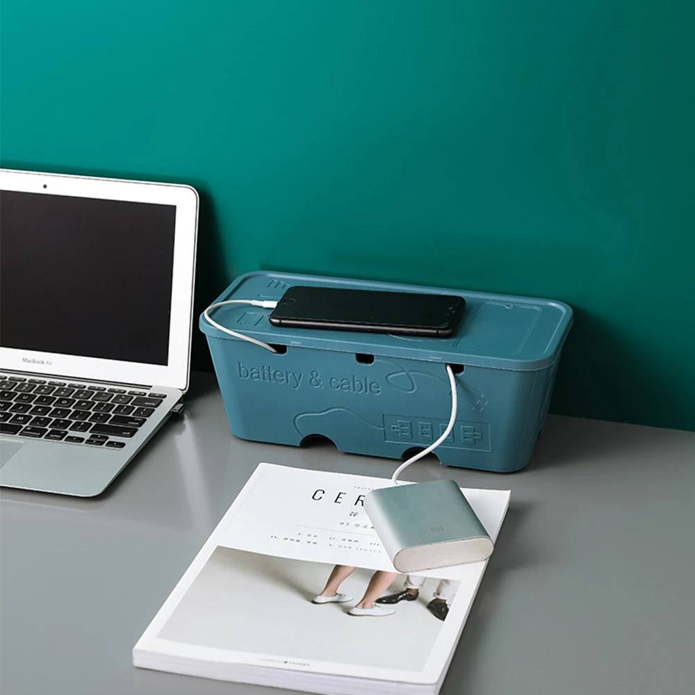 

Пластиковый ящик для хранения кабелей, настольный сетевой органайзер для сетевых проводов и зарядных устройств, коробка для хранения безоп...