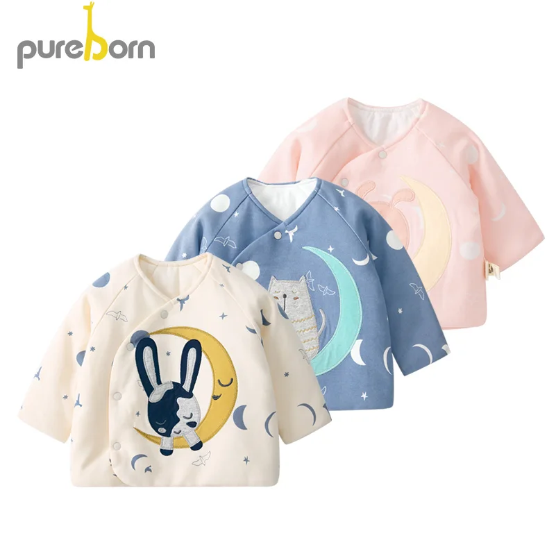 Pureborn/зимнее пальто для маленьких девочек; очаровательные толстые стеганые куртки с хлопковой подкладкой для маленьких мальчиков; детская зимняя одежда