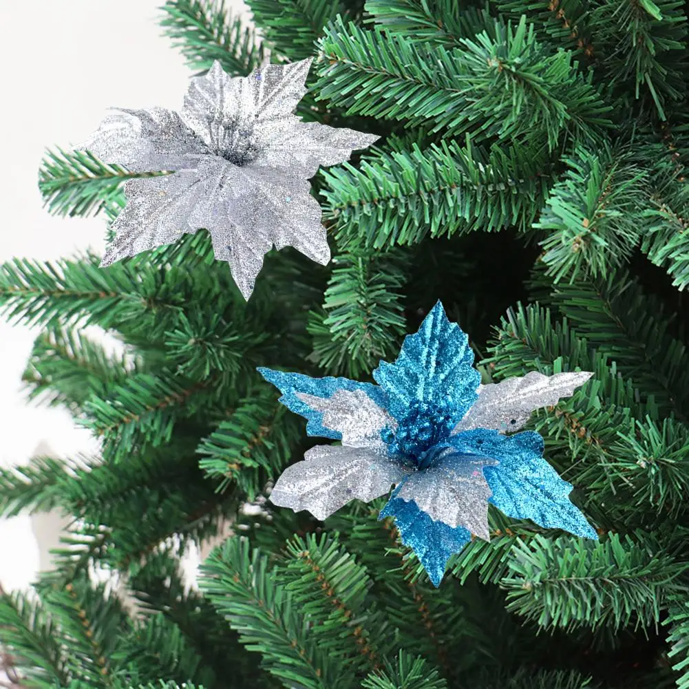 

10 шт./компл. DIY Искусственные с блестками порошок рождественские цветы для дома свадьба Моделирование цветы Рождественская елка украшения