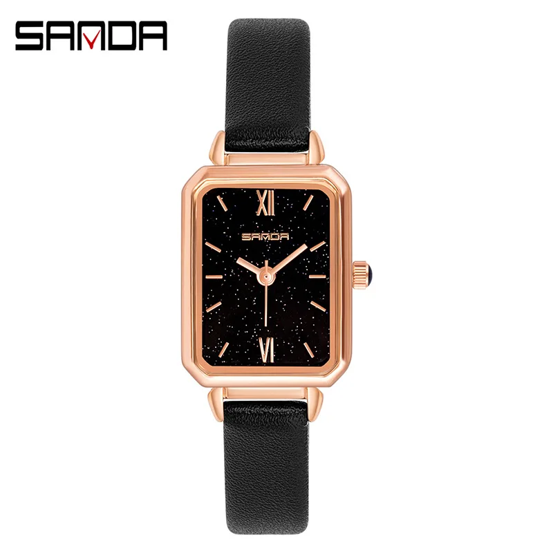 

Sanda retro peacock green sparkling star small dial lady quartz watch fashion trend Roman dial.