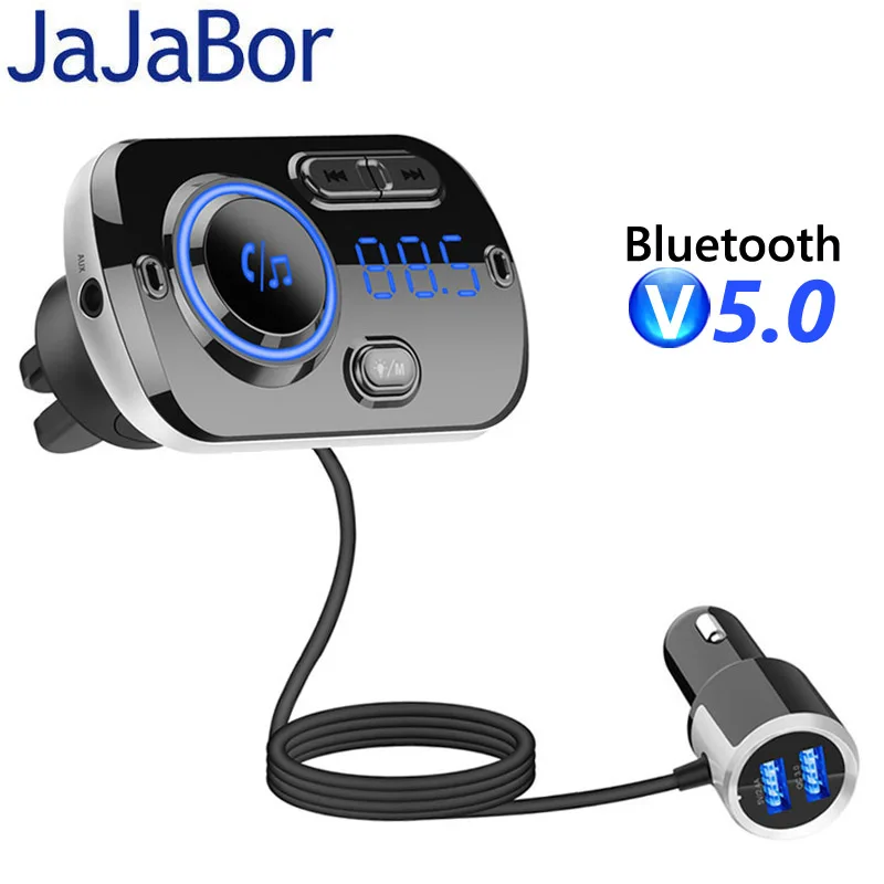 

JaJaBor Bluetooth 5.0 Carkit Handsfree FM Transmitter AUX Audio Car Player A2DP Wireless Car MP3 Player Support TF Card Playback