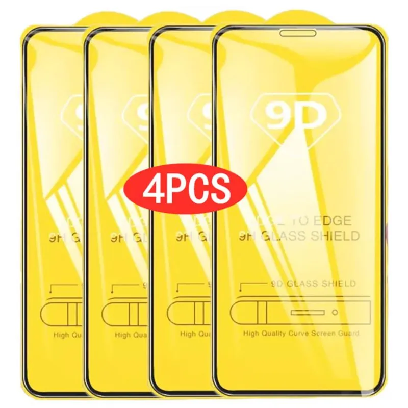 

9D 4Pcs Tempered Glass For iPhone 13 11 12 Pro Max Screen Protector For iPhone X XR XS MAS 7 8 6S PLUS SE 2020 Full Cover Glass