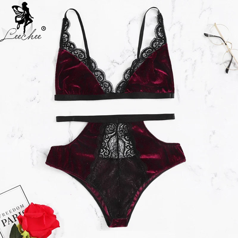 Leechee бархатное нижнее белье комплект женский сексуальный с бюстгальтером мягкий