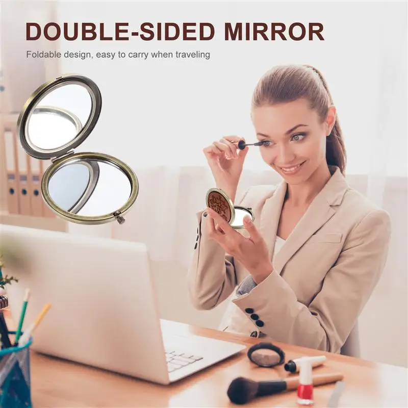 

Creative Makeup Mirror Wood Folding Mirror Women Travel Portable Mirror