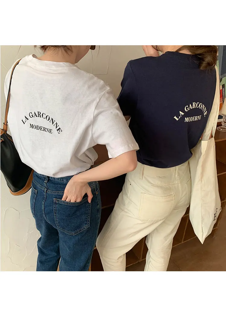

3colors 2021 summer korean style letter print Loose short sleeve crop top for womens t-shirts womens tee shirt femme (X1708)