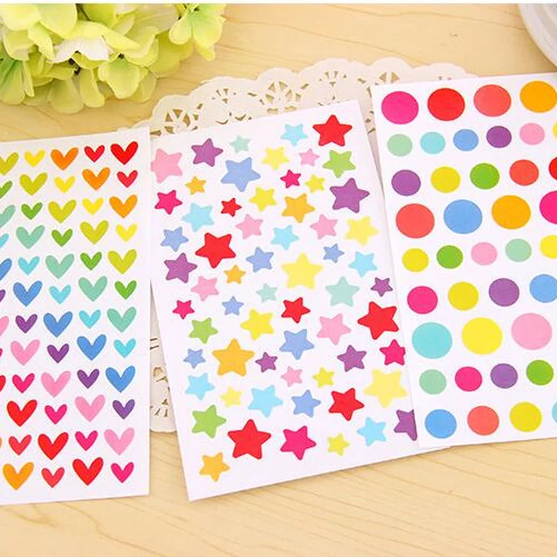 6 листов/Партия DIY милые кавайные цветные бумажные наклейки в виде сердца для
