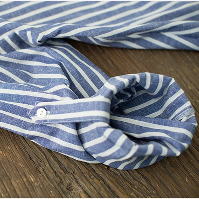 

2020 Summer Women Dress Casual Blue Striped Dresses Elegant Preppy Style Striped Dress Cotton Turn Down Collar A-Line Dresses