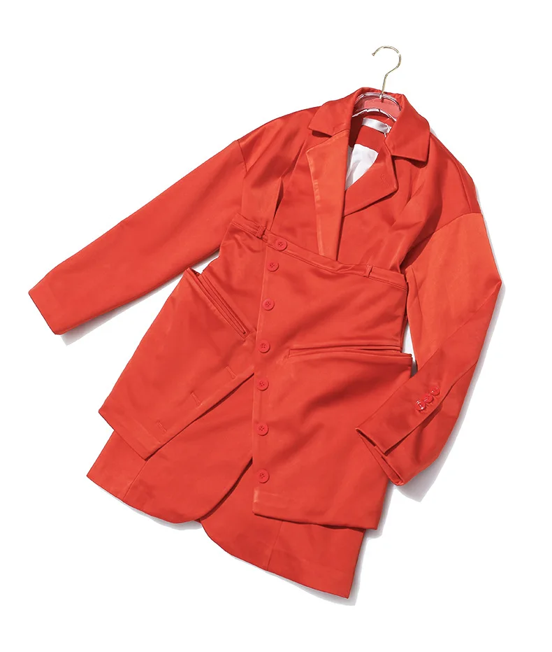 

Women New Design Suit Collar Full Sleeve Clothes Solid Color Fashion Business Suit Loose Design Fake Two-Piece Clothes