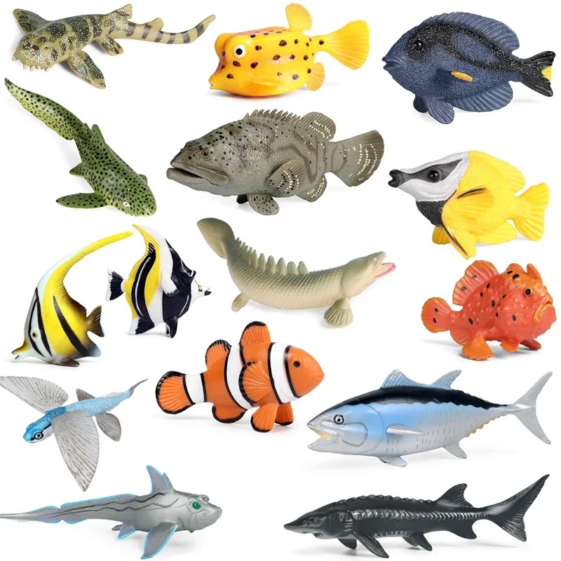 2021 Simulation Ocean Sea Life Animal Model Sturgeon Flounder Tuna Grouper Tropical Fish Action Toy Figures Kids Educational Toy