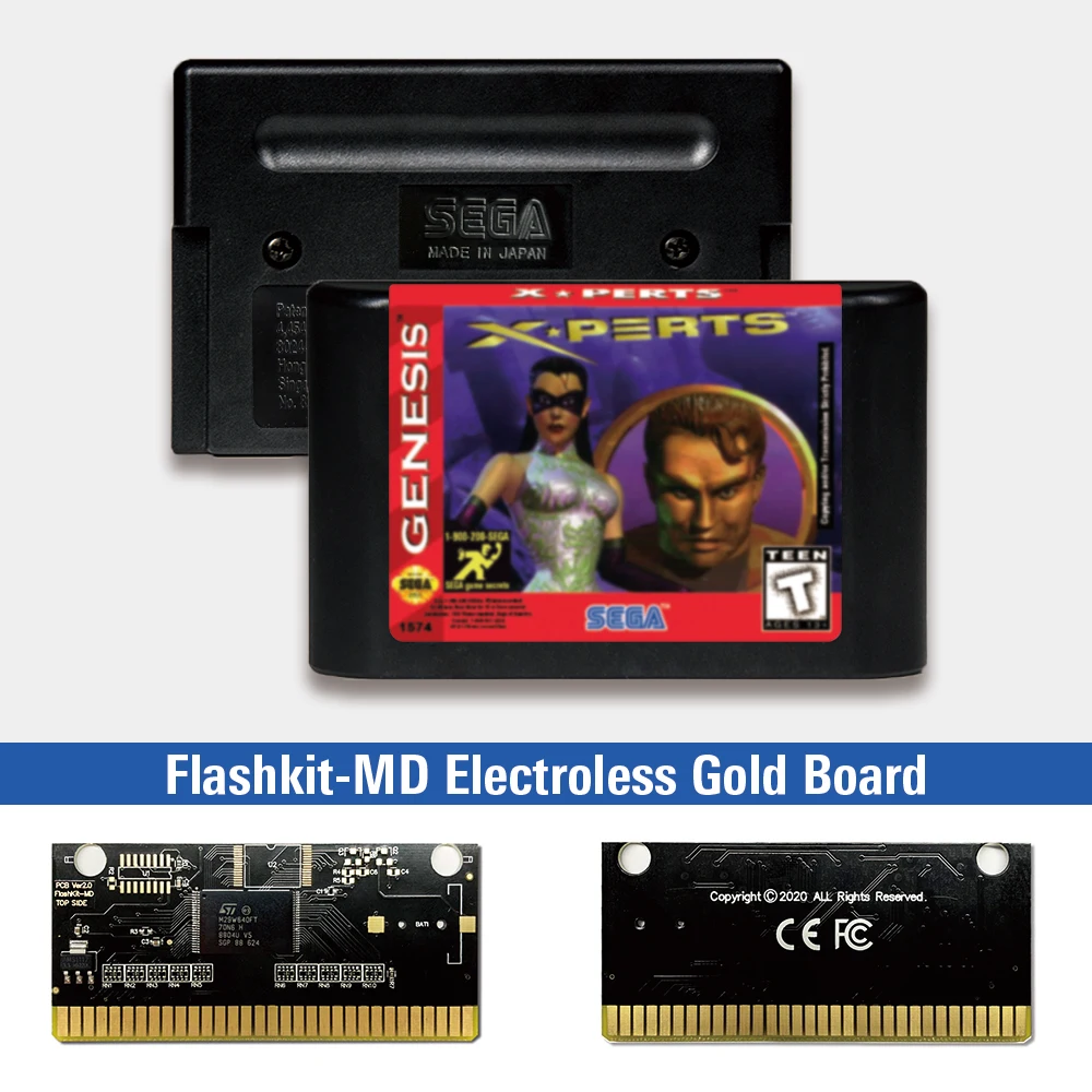 

X-Perts - USA Label Flashkit MD Electroless Gold PCB Card for Sega Genesis Megadrive Video Game Console