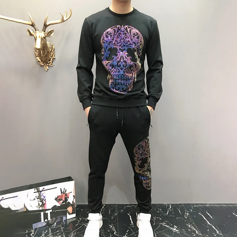 Модный спортивный костюм черного цвета для мужчин комплект из 2 предметов с