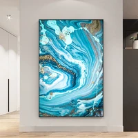 abstract blue seascape with gold foil hand painted oil painting on canvas unframed handmade wall art for living room home decor