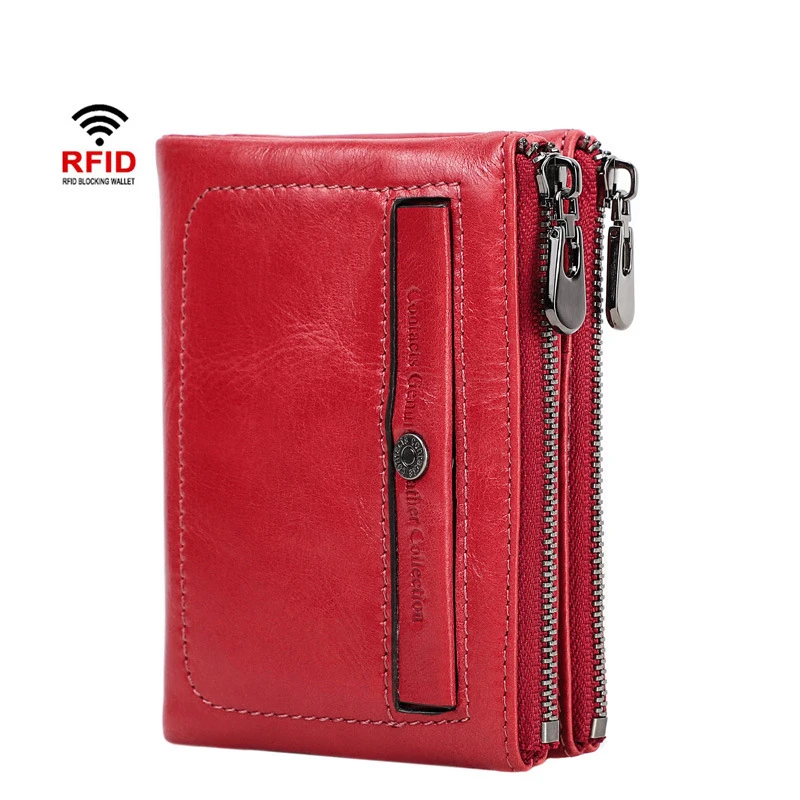 

RFID women's wallet 2021 two-fold double zipper coin purse multi-card position clutch female multifunction short wallets holder