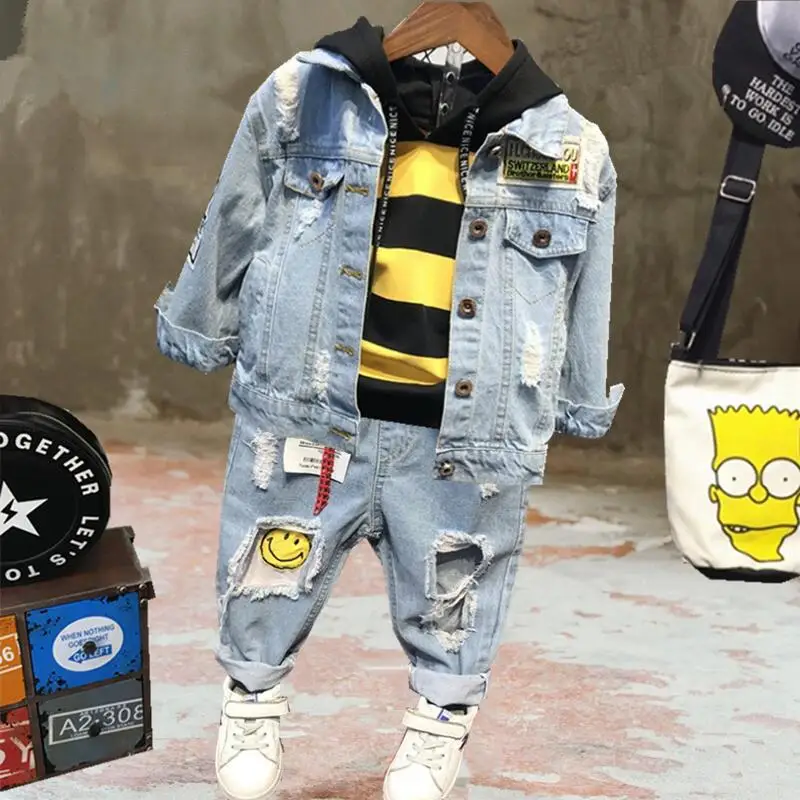 3PCS Baby Boys Suits Girls Clothes Sets For Kids Coat+Hooded T-shirt+ Jeans Pant 3pcs Sport Suit Children Clothing | Детская одежда и