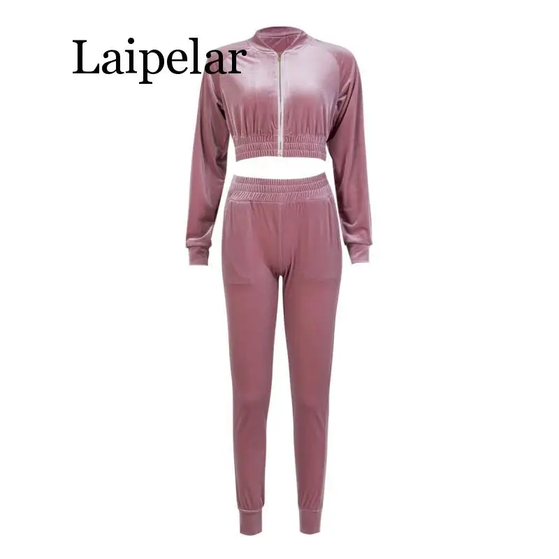 

Laipelar 2019 Fashion Women Sweatshirt Pants Sets Velvet Tracksuit Velour smooth soft Suit