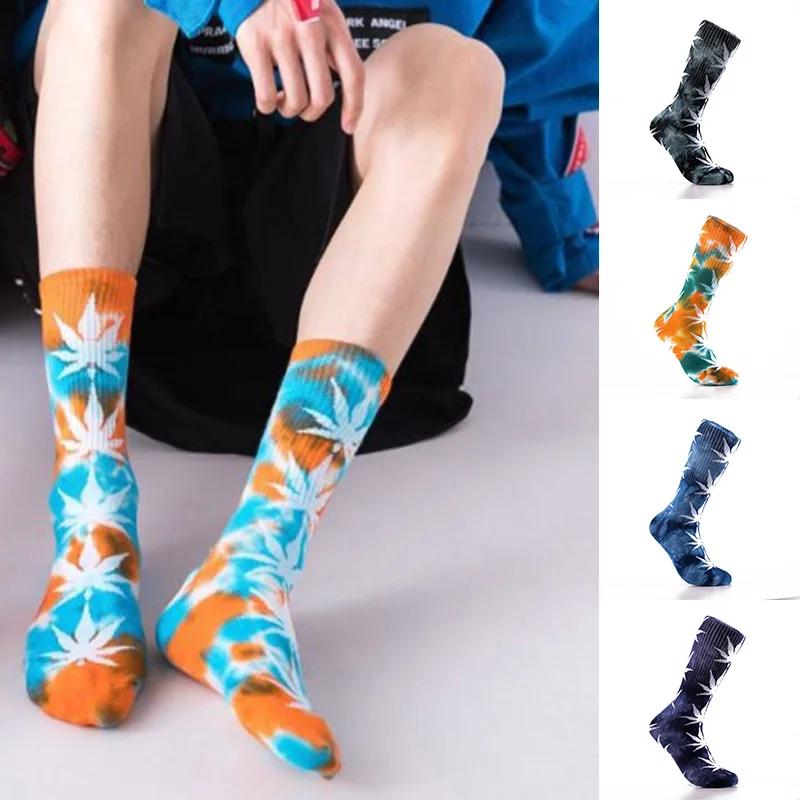 

Tie-dyed Maple Leaf Socks Long Fashion Weed Socks Men Skateboard Hiphop Socks Women Couple Cotton Socks 1Pair