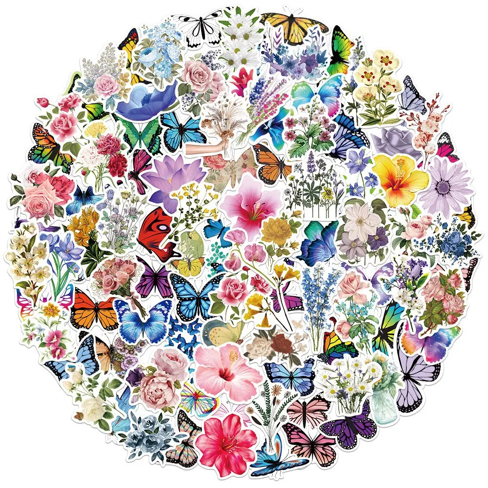 

100pcs Butterfly Flower Bush Stickers Luggage Laptop Phone Case Stickers