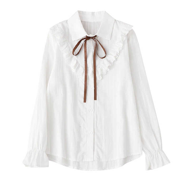 2019 новые женские осенние белые рубашки с длинным рукавом в стиле ретро корейская