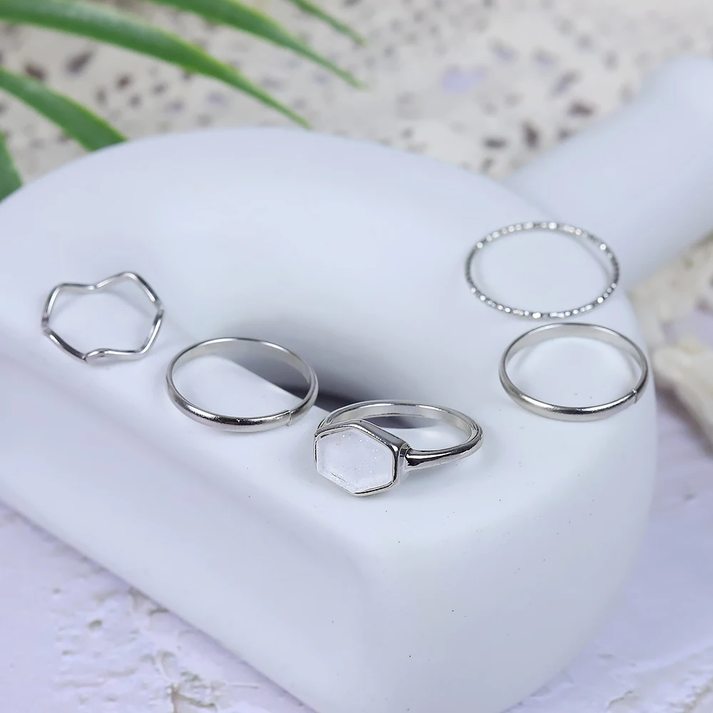 5pcs Ins Niche Design High Sense Suit Ring Female Element Geometric Fashion Simple Personality Index Finger Gothic | Украшения и