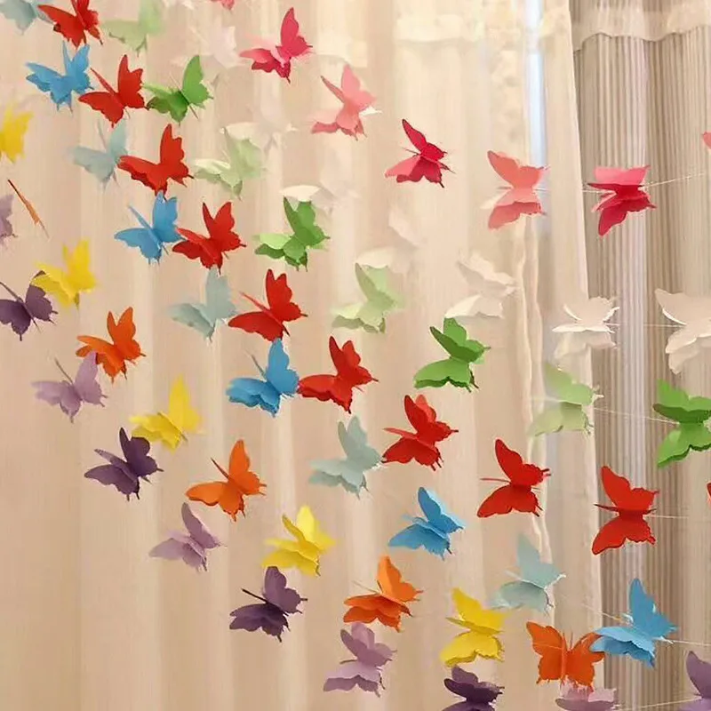 2.7M 3D Paper Garland Butterfly Banner kids Baby Shower Bunting for Valentine's Day Wedding Birthday Party Decoration | Дом и сад