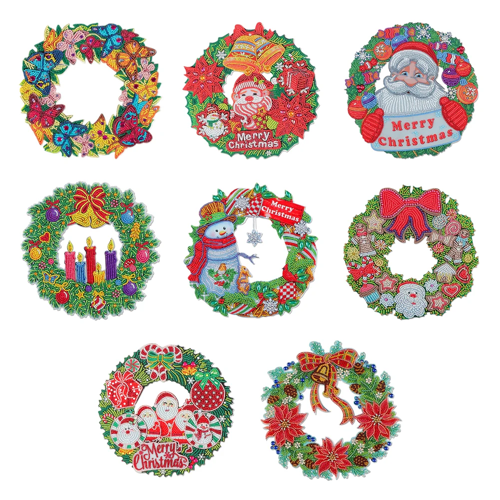 

5D Christmas Diamond Painting Hanging Decor DIY Navidad Decorations Flower Wreath Resin Painting Rhinestone Drawing Home Decor