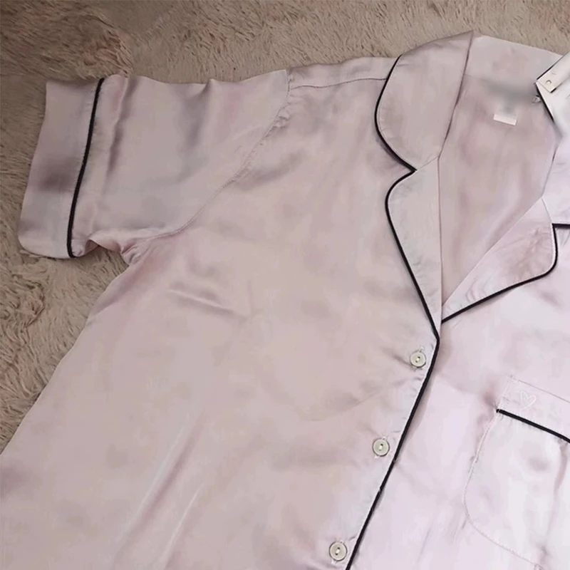 Летняя Пижама Женский комплект из 2 предметов короткая шелковая атласная одежда