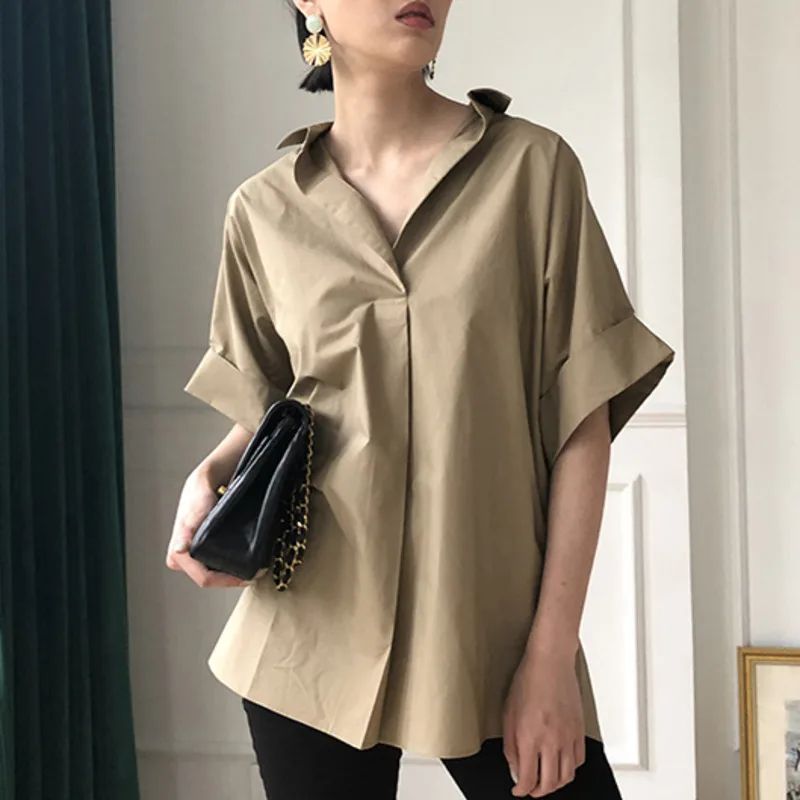 LANMREM Solid Color Lapel Short Sleeve Pleated Woman Shirt Sweet Joker Casual Simple Fashion 2020 Summer New TV193 |