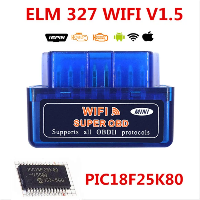 ELM327 WIFI Blue ELM327 wi-fi V1.5 pic18f25k80 сканер OBD2 ELM 327 Wi-Fi OBD OBD2 1,5 автомобильный диагностический инструмент ELM327 PIC18F25K80 для Android/IOS/ПК - Цвет: ELM327 WIFI Blue