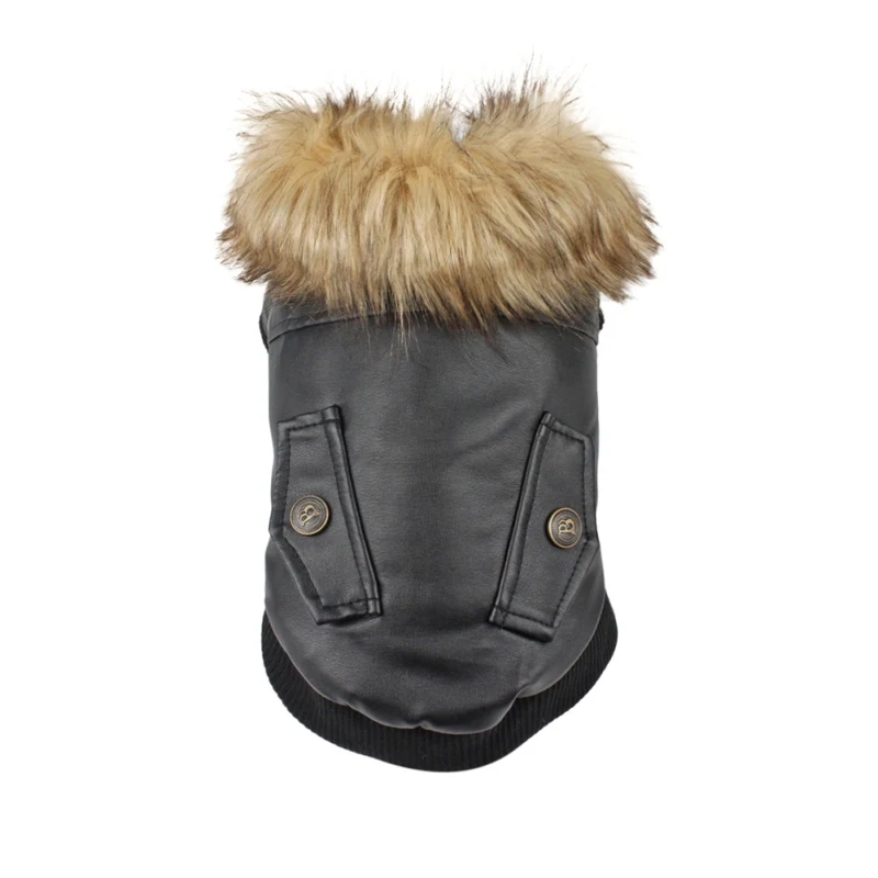 

Winter PU Leather Dog Coat Jacket With Fur Collar Soft Waterproof Outdoor Puppy Clothes Warm Outerwear For Small Large Dog