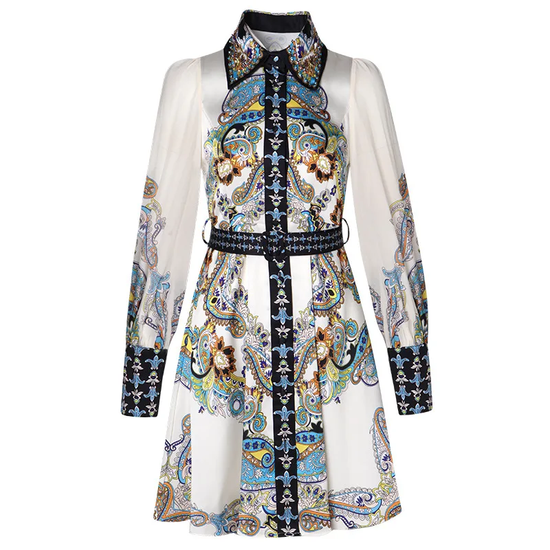 

D211016 one new 2021 spring fashion printed long sleeve single breasted dress
