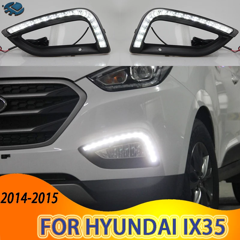 

2 шт. для Hyundai IX35 2014-2015 светодиодный Габаритные огни DRL с отверстием для противотуманной лампы стайлинга автомобилей Светодиодный Автомобиль...