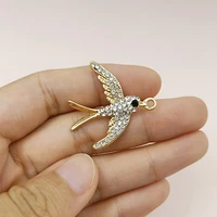10 hand painted flying swallow charm w rhinestone goldtone tiny bird sparrow pendants or 3030mm jewelry making finding fs 1078