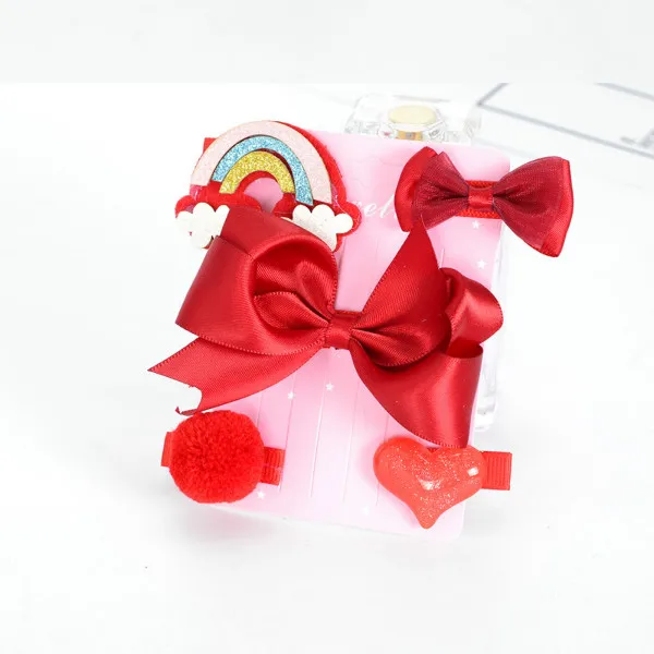 52-8 Children's hairpin set hair accessories 5PCS/SET baby flowers bow side clip girls crown all-inclusive cloth side clip - Цвет: 52-8
