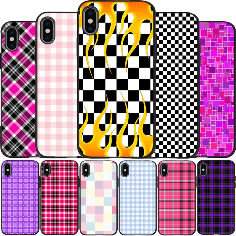 Клетчатый клетчатый мягкий черный чехол для телефона iPhone XR X XS 11 Pro Max 6 6S 7 8 Plus 5 5S