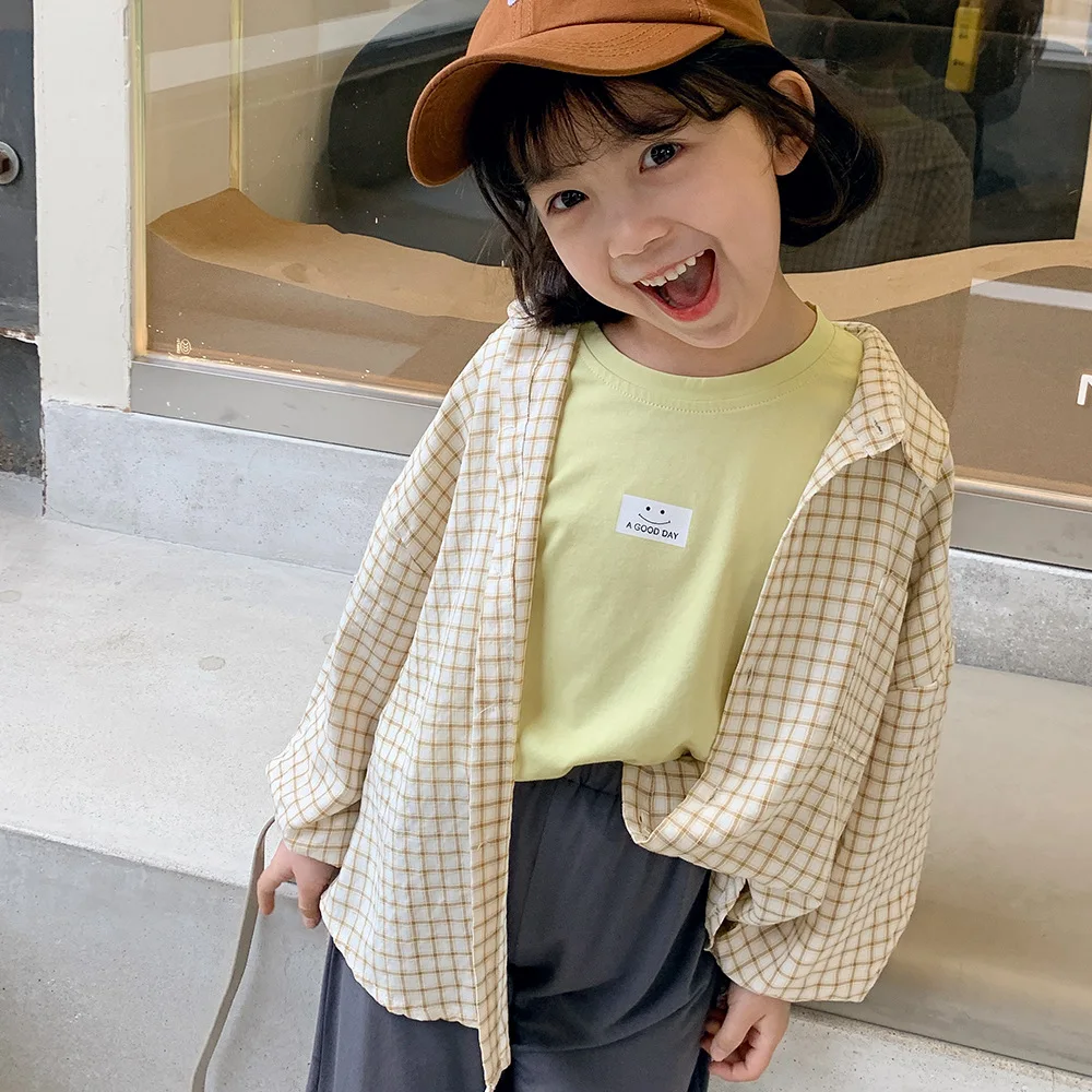 

Детская рубашка для защиты от солнца, Новинка лета 2021, Детские повседневные хлопковые тонкие рубашки для девочек и мальчиков, детская клетч...