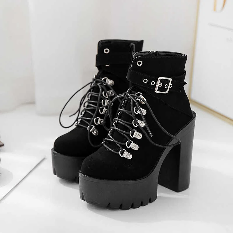 

Женские ботинки на толстом каблуке, Осень-зима Клубные ботинки