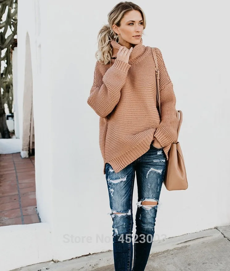 Women Turtleneck Knit Sweater Coat Winter Warm Solid Color High Collar Pullover Sweaters | Женская одежда