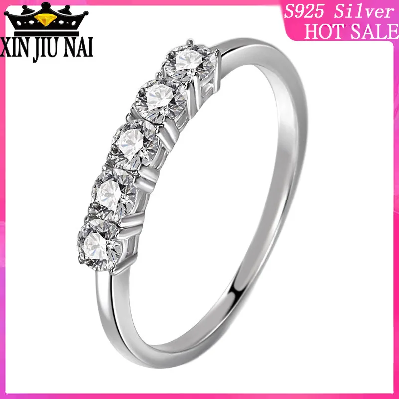 

925 sterling silver Five Diamond Single Row Simple Bright 0.1 Carat Women's Romantic Starlight Finger Ring moissanite ring