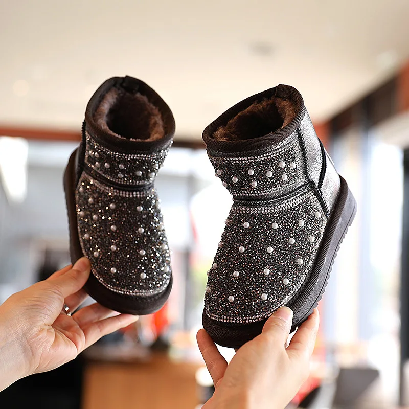 Новая детская зимняя модные зимние женские ботинки на толстом каблуке обувь из